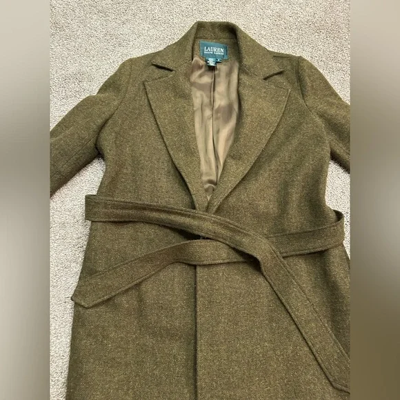 Lauren by Ralph Lauren Olive Wool Wrap Coat with Belt- Women’s Size Medium - Picture 2 of 10